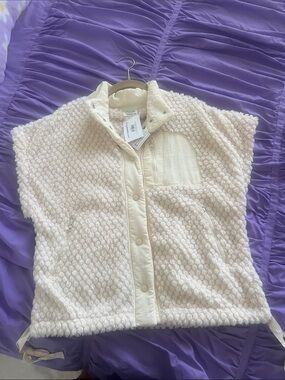 NWT Cream Textured Sherpa Short-Sleeve Jacket - Women sz S/M